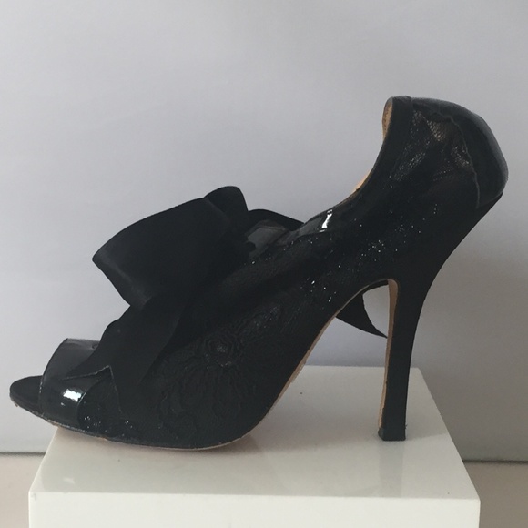 Badgley Mischka Black Satin & Lace Heels - Picture 2 of 7